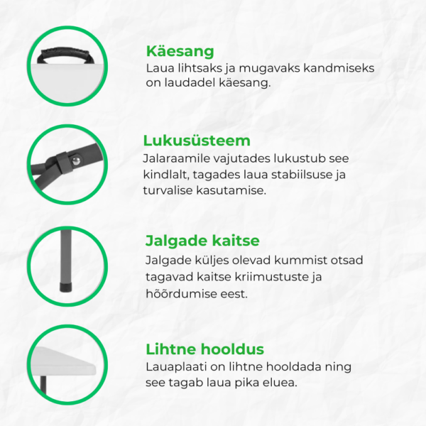 keskelt kokkupandav laud 183 x 76 cm