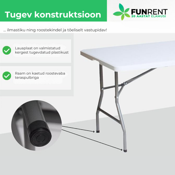 keskelt kokkupandav laud 183 x 76 cm