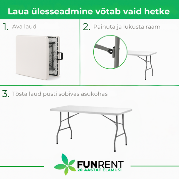 keskelt kokkupandav laud 183 x 76 cm