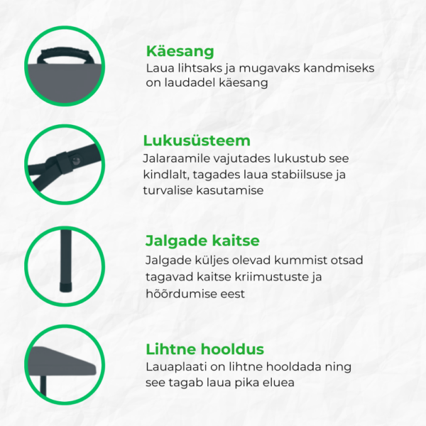 keskelt kokkupandav laud 183 x 76 x h74 cm