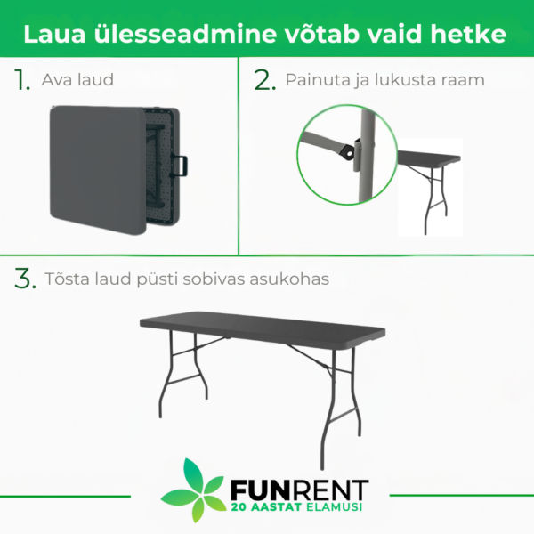 keskelt kokkupandav laud 183 x 76 x h74 cm