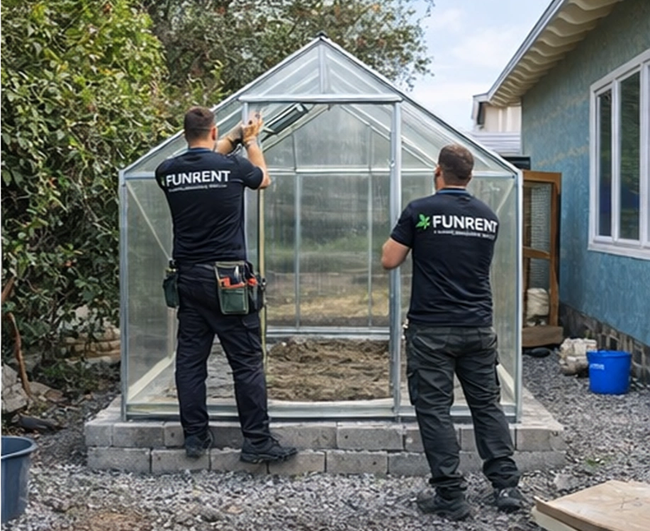 Kasvuhoone paigaldus koos tugeva alusega