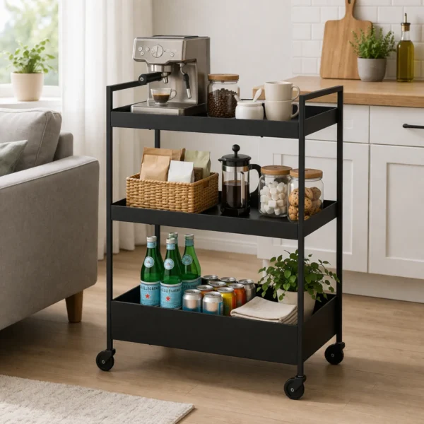 ratastega riiul, must