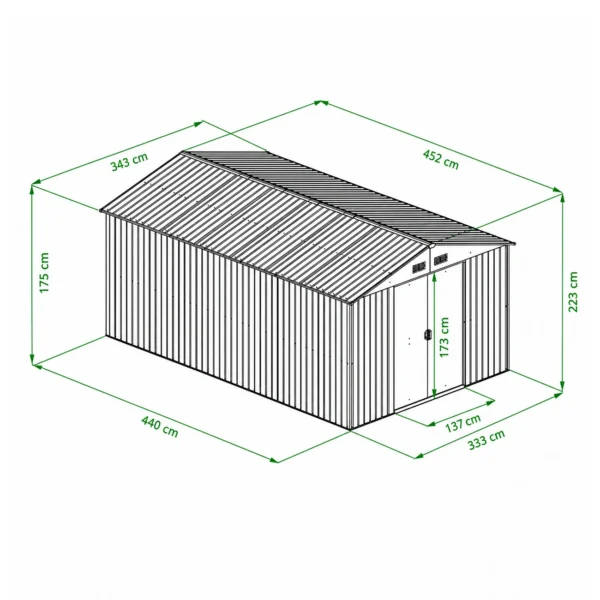 aiakuur 3,43x4,52x2,23m, 15,5m², proshed®, antratsiit